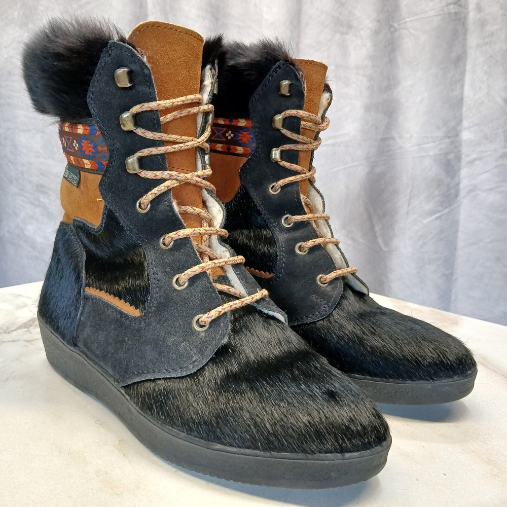 Garden Sport Calf Hair Fur Winter Boots Women's Size 39 Italy Black